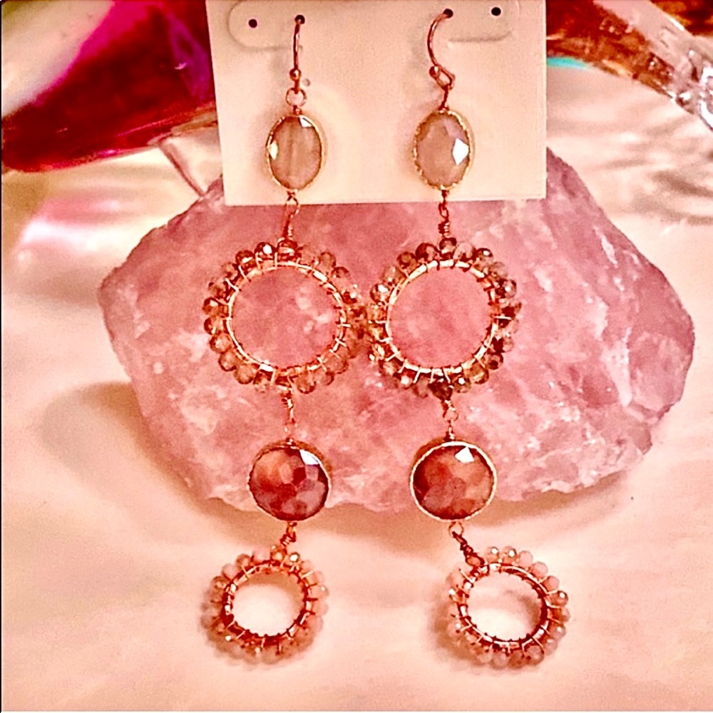 Neiman Marcus Pink and Rose Gold Beaded Drop Earrings